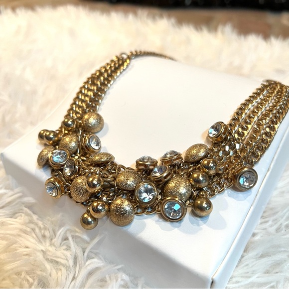 Jewelry - Boho CHIC Runway Choker Clear Stone Gold Tone Costume Statement BIB Necklace